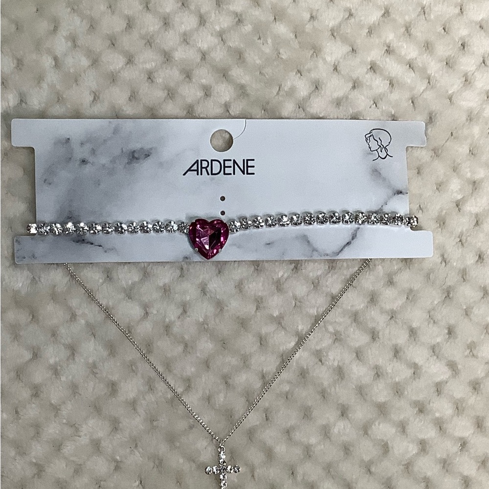 Ardene Silver and Pink Heart Necklace Set NWT